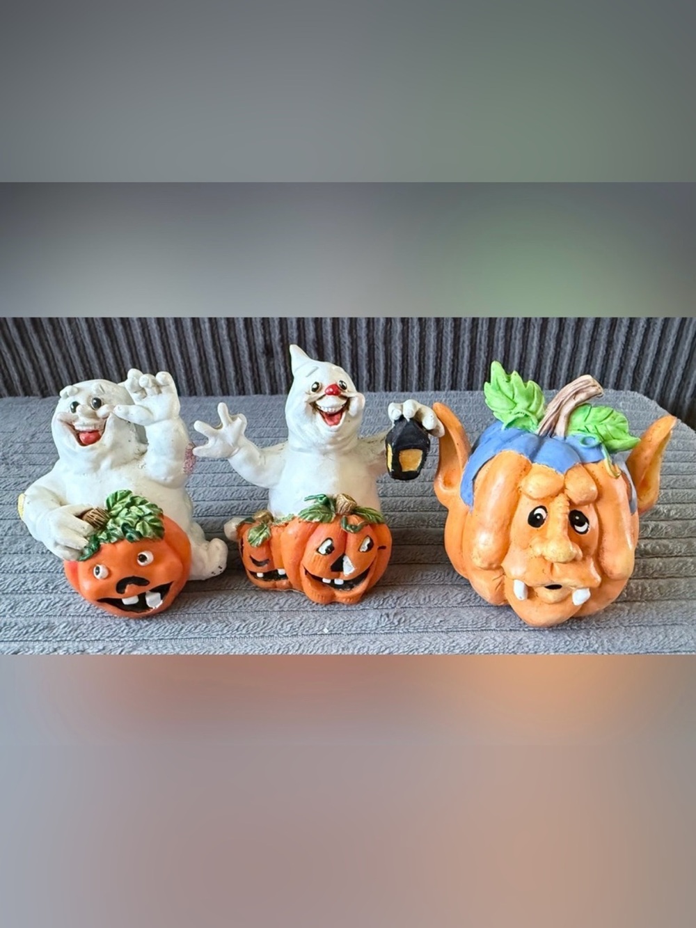 Lot Of 3 VTG Ghost Goblin Pumpkin Clown Figurines Halloween Decor